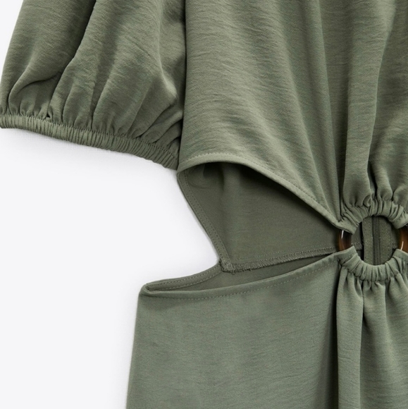 NWT Zara Olive Green Cut Out Midi Dress, Size L - Picture 10 of 12